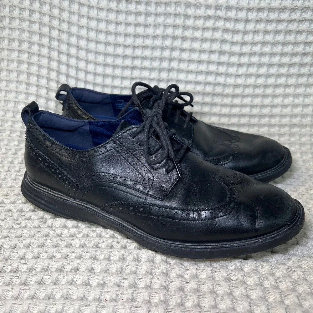 Cole Haan Mens Wingtip Oxford‎ Dress Shoes Black Leather Grand Explore Size 8.5